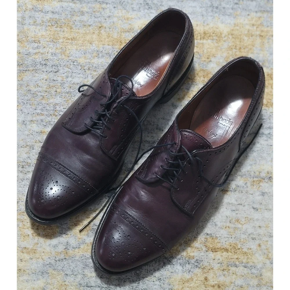 Allen Edmonds Mens Sanford 5277 Burgundy‎ Brogue Dress Cap Toe Shoes Size 12 A